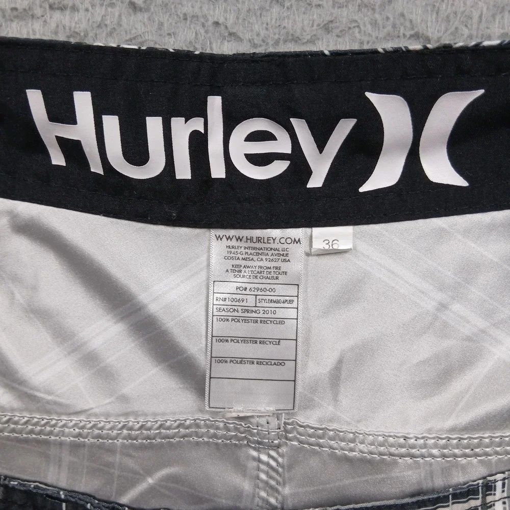 Hurley Boardshorts Mens 36‎ Black White Plaid Surf Swim